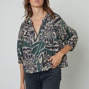 Velvet by Graham & Spencer Green Floral Peasant Full Sleeve Blouse Size XL